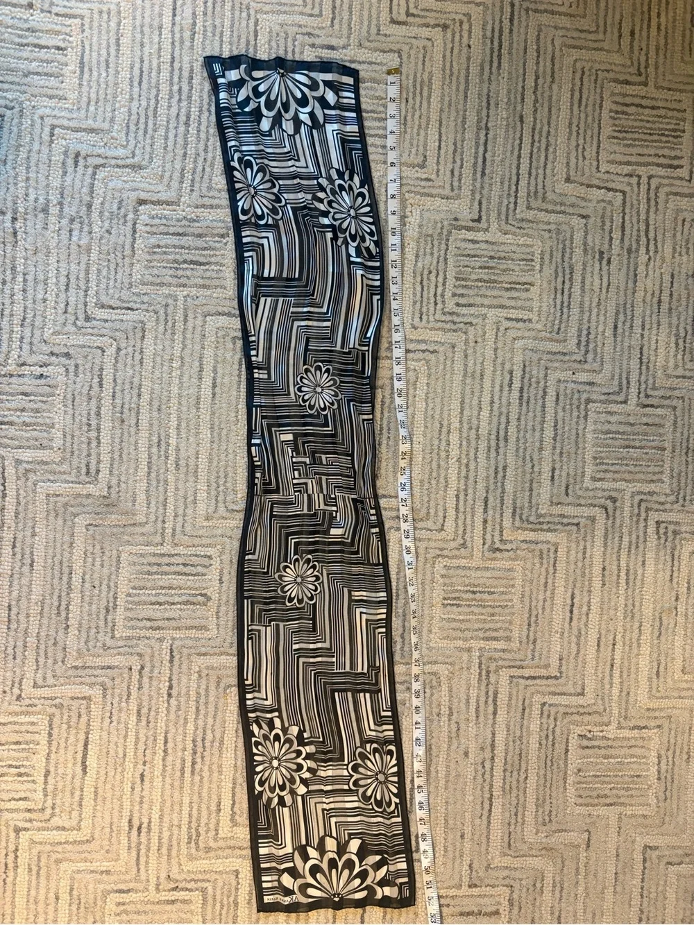 Anne Klein Silk Black &White Floral Graphic Scarf